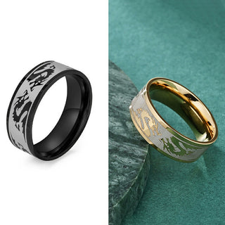 Buddha Gift Dragon Carved Protection Strength Titanium Steel Ring