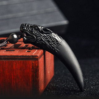 Buddha Gift Natural Black Obsidian Ice Obsidian Rainbow Obsidian Wolf Tooth Pattern Strength Necklace Pendant