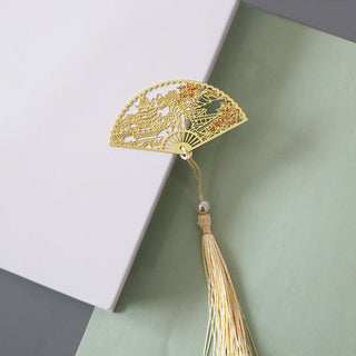 Buddha Gift Traditional Butterfly Lotus Flower Crane Dragon Phoenix Fox Koi Fish New Beginning Metal Brass Hollow Fan Bookmarks
