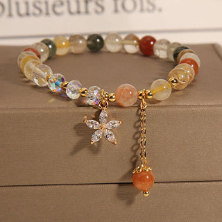 Buddha Gift Multicolored Rutilated Quartz Auspiciousness Zircon Flower Bracelet