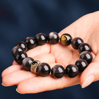 Buddha Gift 925 Sterling Silver Black Obsidian Gold Sheen Obsidian Silver Sheen Obsidian Yin Yang Protection Bracelet
