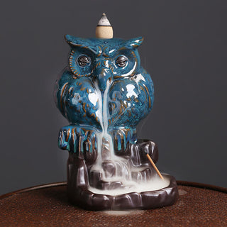 Buddha Gift Cute Owl Ceramic Backflow Smoke Fountain Meditation Healing Incense Burner Decoration