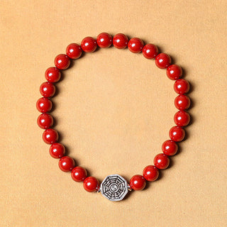 Buddha Gift 925 Sterling Silver Yin Yang Bagua Symbol Cinnabar String Concentration Bracelet