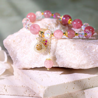 Buddha Gift Natural Strawberry Quartz Crystal Money Bag Charm Positive Bracelet