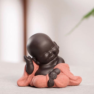 Buddha Gift Always Smiling Laughing Buddha Wealth Luck Purple Clay Maitreya Statue Decoration