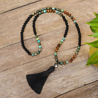 Buddha Gift 108 Mala Beads Natural Stone Tiger Eye Turquoise Protection Strength Bracelet Necklace