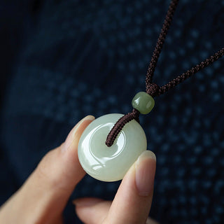 Buddha Gift Natural Round Jade Peace Buckle Luck Prosperity Necklace Pendant