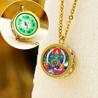 Buddha Gift Tibetan Yellow God Of Wealth Green Tara Buddha Serenity Titanium Steel Necklace Pendant