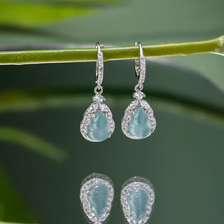 Buddha Gift 925 Sterling Silver Green Jade Gourd Abundance Drop Earrings