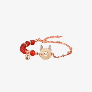 Buddha Gift 925 Sterling Silver Year of the Dragon Natural Red Agate Hetian Jade Peace Buckle Luck Success Bracelet (Extra 30% Off | USE CODE: FS30)