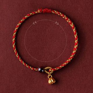 Buddha Gift Handcrafted Red Gold Rope Lotus Peace And Joy Charm Braid Bracelet