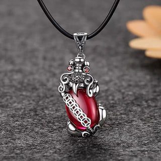 Buddha Gift PiXiu Garnet Copper Coin Wealth Luck Necklace Pendant