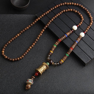 Buddha Gift Turquoise Dzi Bead Prayer Wheel Wenge Wood Meditation Necklace