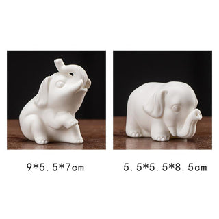 Buddha Gift Small Elephant Statue White Porcelain Ceramic Strength Home Desk Decoration