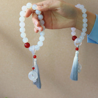 Buddha Gift White Agate Red Agate Luck Wrist Mala Tassels Pocket Mala Car Decoration