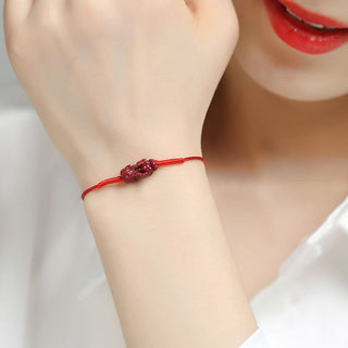 Buddha Gift Handmade Plum Blossom Four Leaf Clover PiXiu Lotus Koi Fish Cinnabar Blessing Braid Bracelet