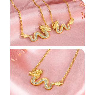 Buddha Gift 925 Sterling Silver Year Of The Dragon Auspicious Golden Dragon Luck Chain Necklace Pendant