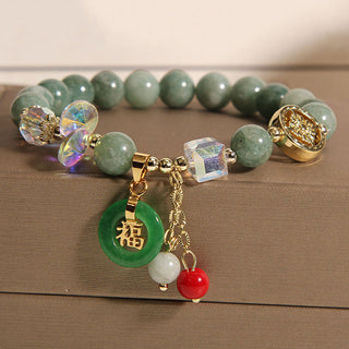 Buddha Gift Strawberry Quartz Jade Fu Character Charm Healing Bracelet