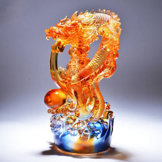 Buddha Gift Feng Shui Dragon Handmade Liuli Crystal Art Piece Success Home Office Decoration