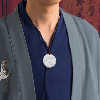 Buddha Gift White Jade Dragon Protection Necklace String Pendant