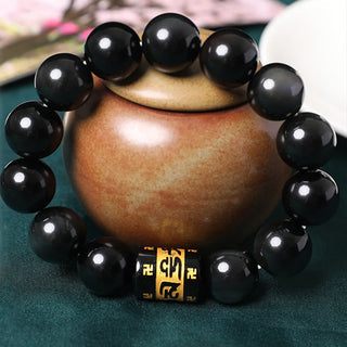 Buddha Gift Rainbow Obsidian Om Mani Padme Hum Swastika Positive Bracelet