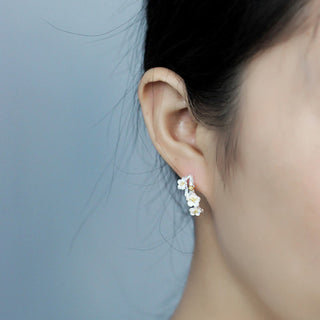 Buddha Gift 925 Sterling Silver Plum Blossom Floral Blessing Earrings
