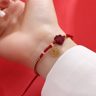 Buddha Gift Cinnabar Flower Fu Character Blessing Braided String Bracelet