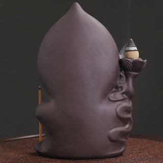 Buddha Gift Tibetan Avalokitesvara Buddha Lotus Healing Backflow Smoke Fountain Incense Burner