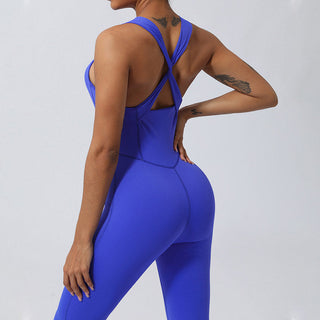 Buddha Gift Women Workout Crisscross Sleeveless Flare Jumpsuit Sports Fitness Yoga Bodysuit