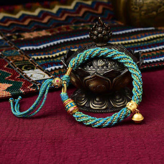 Buddha Gift Tibetan Handmade Luck Protection Thangka Prayer Wheel Bell Charm Braid String Bracelet