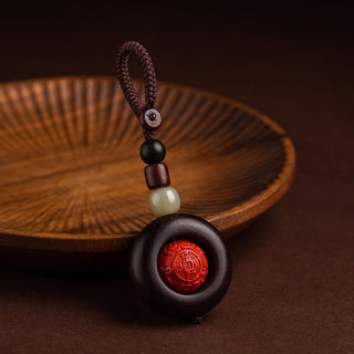 Buddha Gift Tibet Om Mani Padme Hum PiXiu Copper Coin Small Leaf Red Sandalwood Cinnabar Protection Key Chain