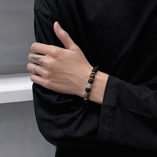 Buddha Gift Natural Black Obsidian Tiger Eye Strength Fulfillment Bracelet