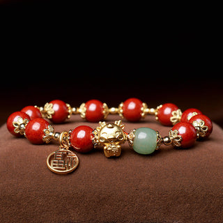 Buddha Gift Year of the Dragon Natural Cinnabar Fu Character Charm Blessing Bracelet