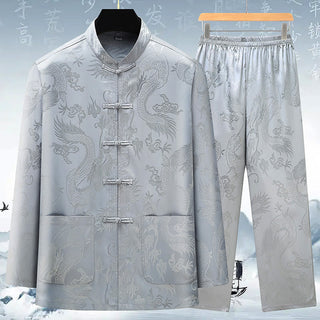 Buddha Gift Tang Suit Men Hanfu Chinese Dragon Traditional Clothes Kung Fu Shirt Uniform Long Sleeved Coat Tops and Pants Clothing Men's Set