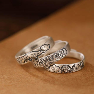 Buddha Gift 999 Sterling Silver Lotus Peony Flower Enlightenment Ring