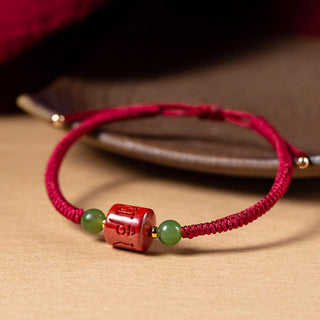 Buddha Gift Tibetan Cinnabar Om Mani Padme Hum Engraved Blessing Braided Rope Bracelet