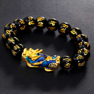 Buddha Gift FengShui PiXiu Obsidian Om Mani Padme Hum Wealth Bracelet