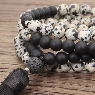 108 Mala Beads Zebra Jasper Frosted Stone Protection Tassel Bracelet (Extra 30% Off | USE CODE: FS30)