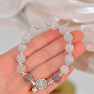 Buddha Gift 925 Sterling Silver Cat Eye Moonstone Love Support Bracelet