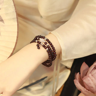 Buddha Gift 925 Sterling Silver Natural Garnet Cat Eye Protection Triple Wrap Bracelet