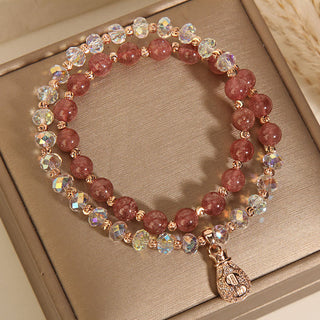 Buddha Gift Strawberry Quartz White Crystal Money Bag Charm Positive Bracelet