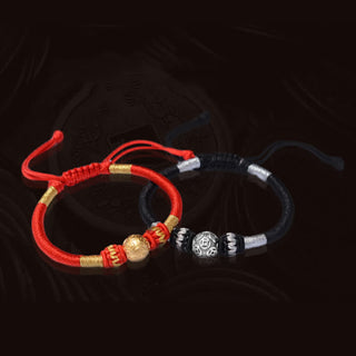 Buddha Gift 999 Sterling Silver Round Copper Coin Protection Luck Beaded String Bracelet