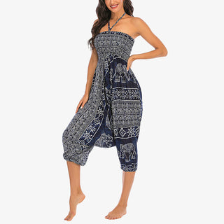 Buddha Gift Two Style Wear Elephant Pattern Loose Smocked Harem Trousers Jumpsuit Women's Yoga Pants