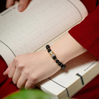 Buddha Gift Black Obsidian Jade Om Mani Padme Hum Strength Couple Magnetic Bracelet