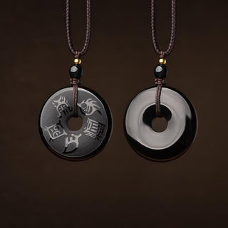 Buddha Gift Black Obsidian Taoism Five Sacred Mountains Carved Strength Peace Buckle Necklace Pendant Key Chain Phone Hanging Decoration