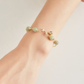 Buddha Gift 14K Gold Plated Hetian Jade Golden Rose Flower Luck Chain Bracelet