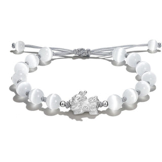 Buddha Gift Natural Black Obsidian Cat's Eye Pink Crystal PiXiu Strength Bracelet