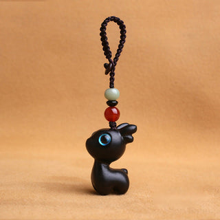 Buddha Gift Sandalwood Small Leaf Red Sandalwood Ebony Wood Green Sandalwood Lucky Mini Deer Carved Protection Key Chain Phone Hanging Decoration