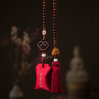 Buddha Gift Tibetan Small Leaf Red Sandalwood Lotus Cinnabar Sachet Protection Tassel Car Hanging Decoration