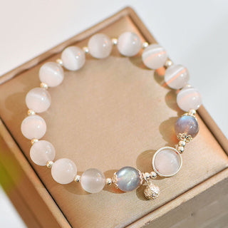 Buddha Gift 925 Sterling Silver Cat Eye Moonstone Love Support Bracelet